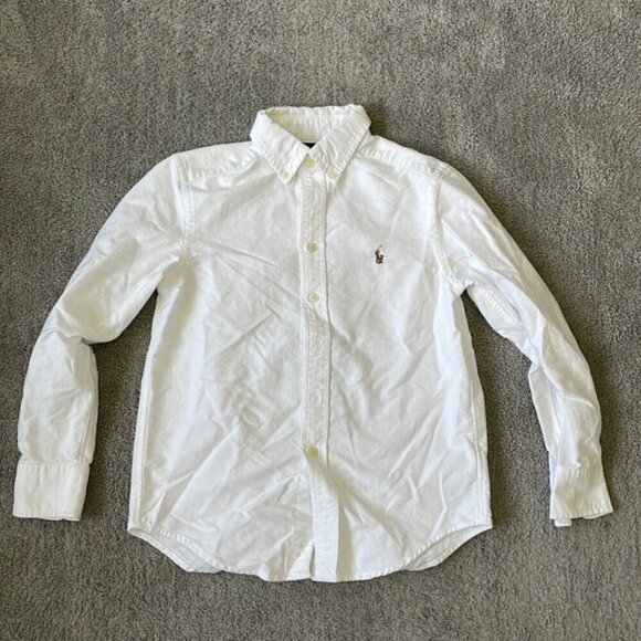 VGC Kids White Polo Ralph Lauren Button Down Shirt - Size Small (6/8) - Picture 1 of 4